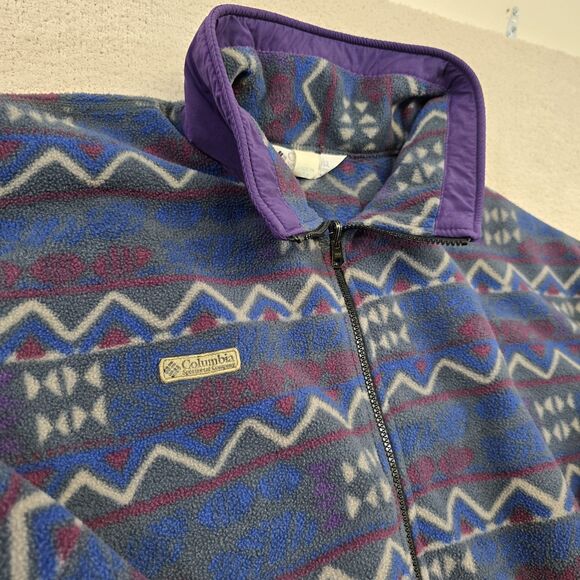 Vintage Columbia Jacket Mens XL Fleece Abstract Aztec Full Zip Made in USA - Picture 3 of 14